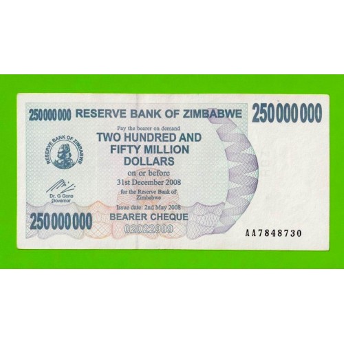 Зимбабве - 250000000 / 250 миллионов долларов - 2008 (AA)