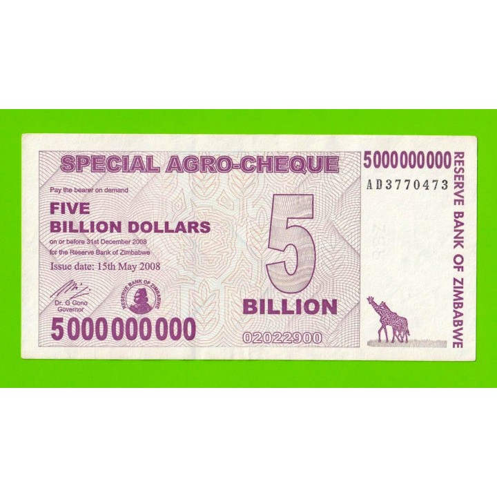 Зимбабве - 5000000000 / 5 миллиардов долларов - 2008 (AD)