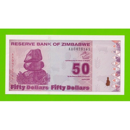 Зимбабве - 50 долларов - 2009 - aUNC+!!!