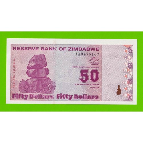 Зимбабве - 50 долларов - 2009 - UNC-!!!