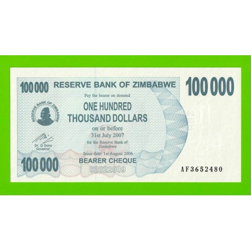 Зимбабве - 100000 долларов - 2006 - UNC!!!