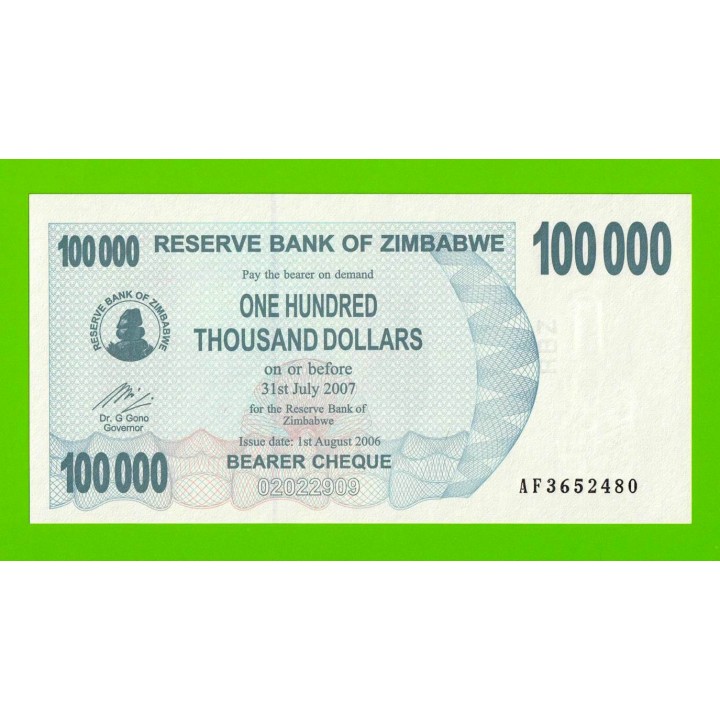 Зимбабве - 100000 долларов - 2006 - UNC!!!