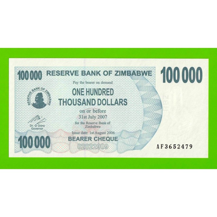 Зимбабве - 100000 долларов - 2006 - UNC!!!