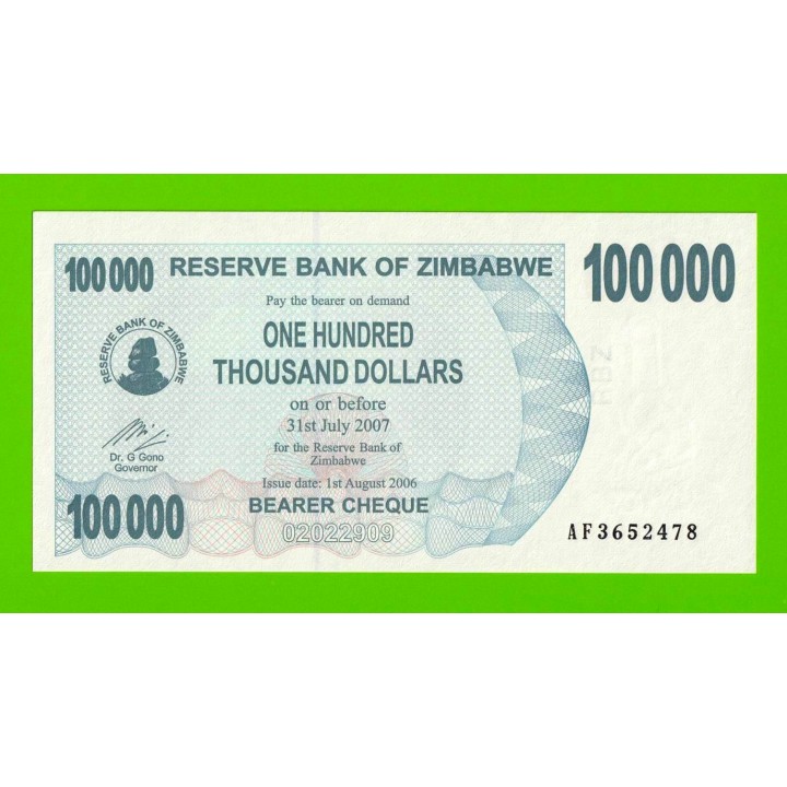 Зимбабве - 100000 долларов - 2006 - UNC!!!