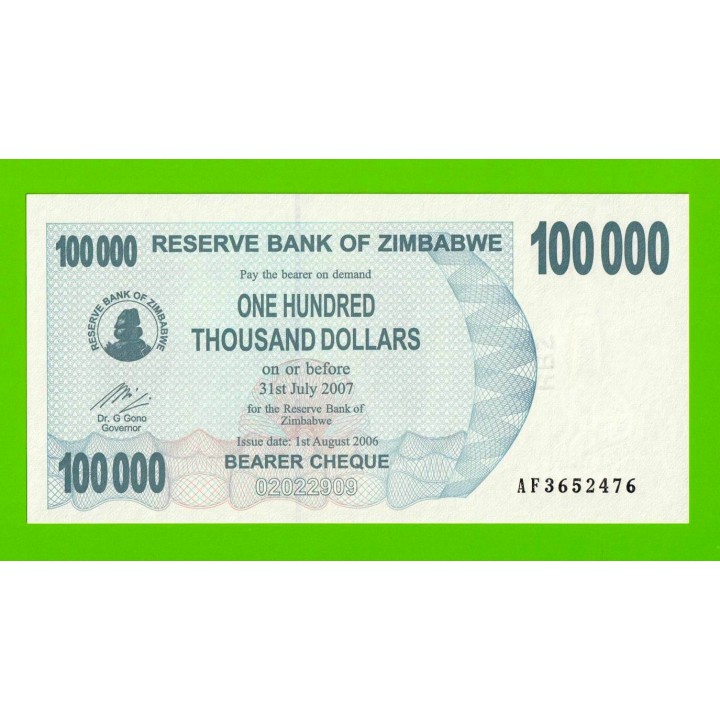 Зимбабве - 100000 долларов - 2006 - UNC!!!