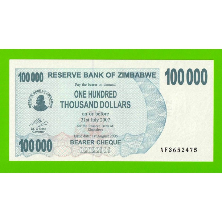 Зимбабве - 100000 долларов - 2006 - UNC!!!
