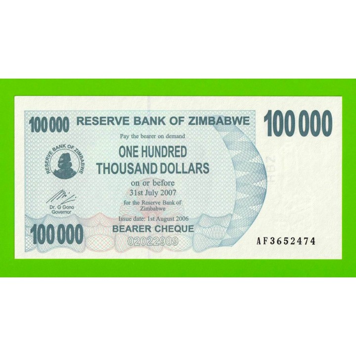 Зимбабве - 100000 долларов - 2006 - UNC!!!
