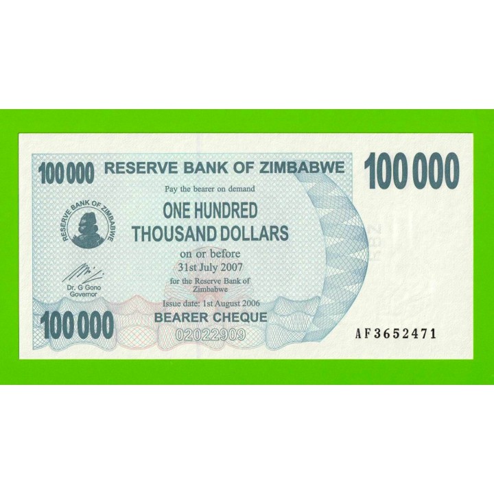 Зимбабве - 100000 долларов - 2006 - UNC!!!