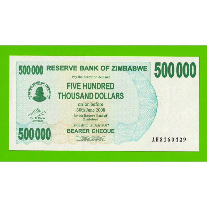 Зимбабве - 500000 долларов - 2007 - UNC!!!