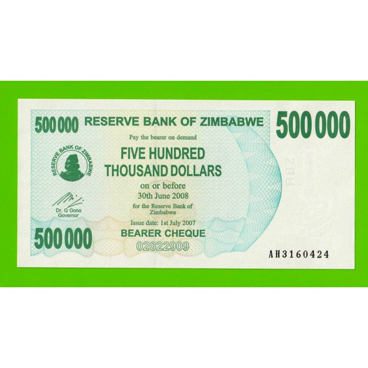 Зимбабве - 500000 долларов - 2007 - UNC!!!