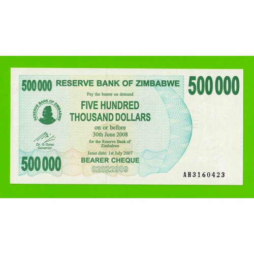 Зимбабве - 500000 долларов - 2007 - UNC!!!