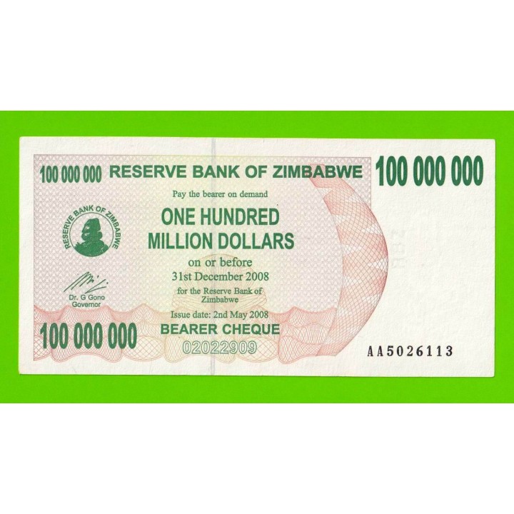 Зимбабве - 100000000 / 100 миллионов долларов - 2008 (AA)