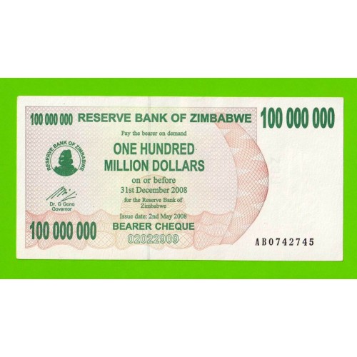 Зимбабве - 100000000 / 100 миллионов долларов - 2008 (AB)