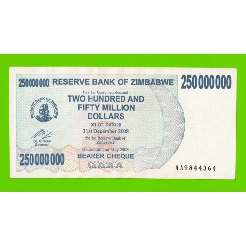 Зимбабве - 250000000 / 250 миллионов долларов - 2008 (AA)