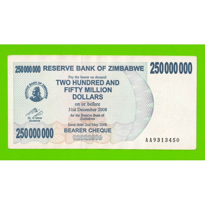 Зимбабве - 250000000 / 250 миллионов долларов - 2008 (AA)