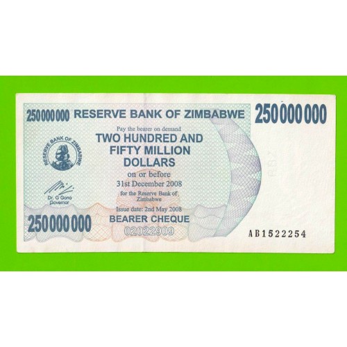 Зимбабве - 250000000 / 250 миллионов долларов - 2008 (AB)