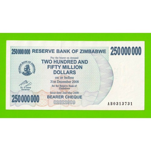 Зимбабве - 250000000 / 250 миллионов долларов - 2008 (AB)