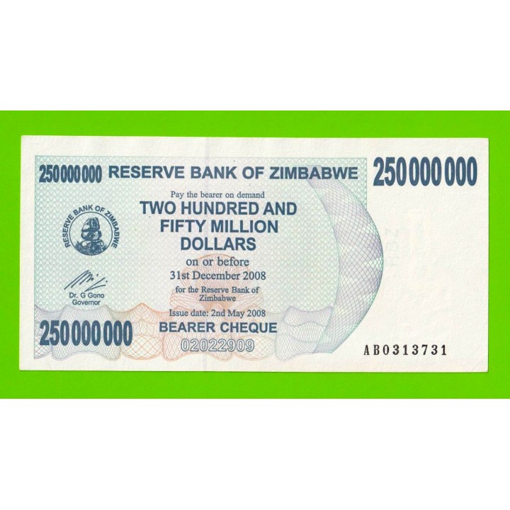 Зимбабве - 250000000 / 250 миллионов долларов - 2008 (AB)