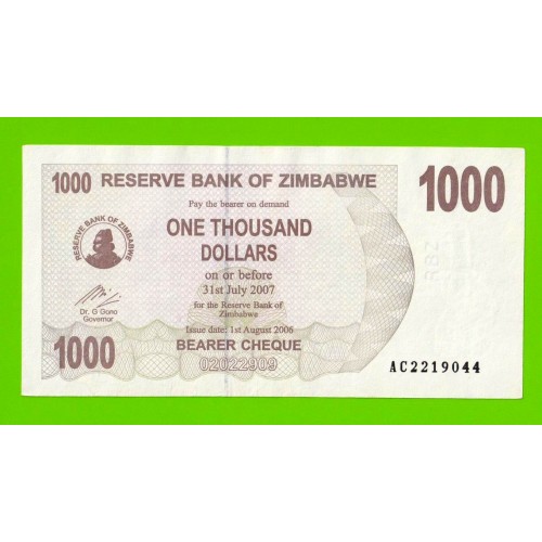 Зимбабве - 1000 долларов - 2006 (AC)