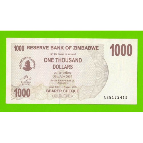 Зимбабве - 1000 долларов - 2006 (AE)