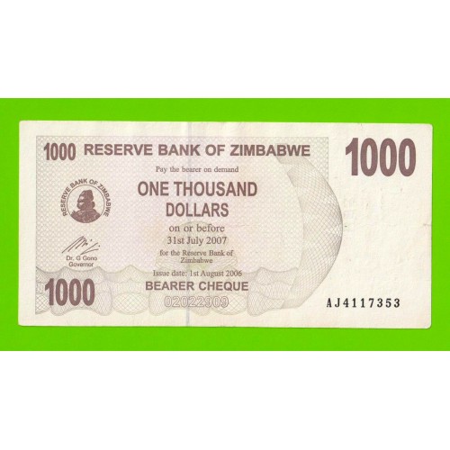 Зимбабве - 1000 долларов - 2006 (AJ)