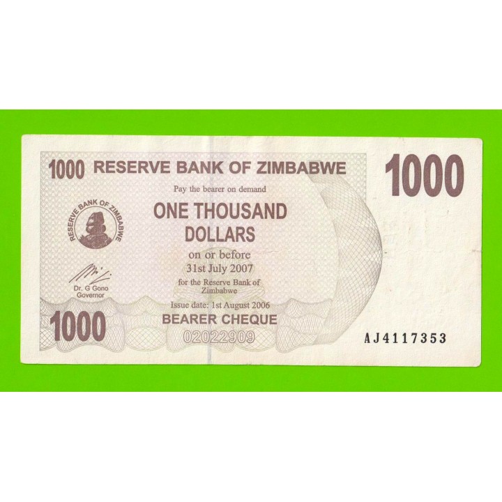 Зимбабве - 1000 долларов - 2006 (AJ)