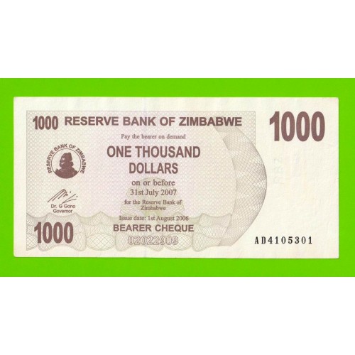 Зимбабве - 1000 долларов - 2006 (AD)