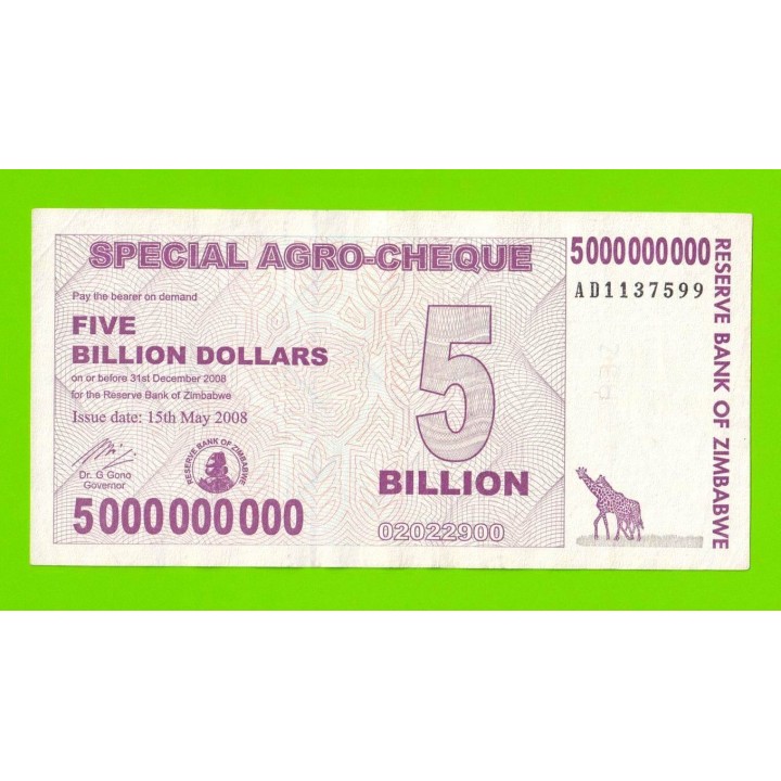 Зимбабве - 5000000000 / 5 миллиардов долларов - 2008 (AD)