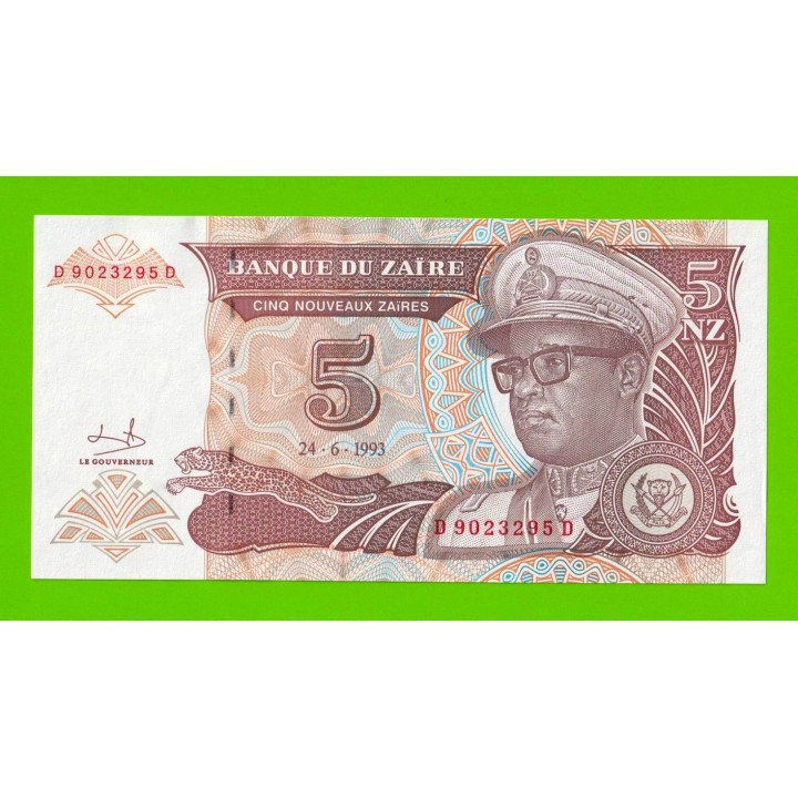 Заир - 5 новых заире - 1993 - UNC!!!