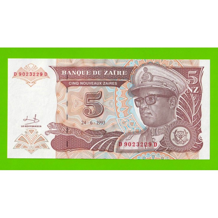 Заир - 5 новых заире - 1993 - UNC!!!