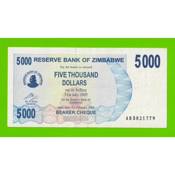 Зимбабве - 5000 долларов - 2007 (AB)