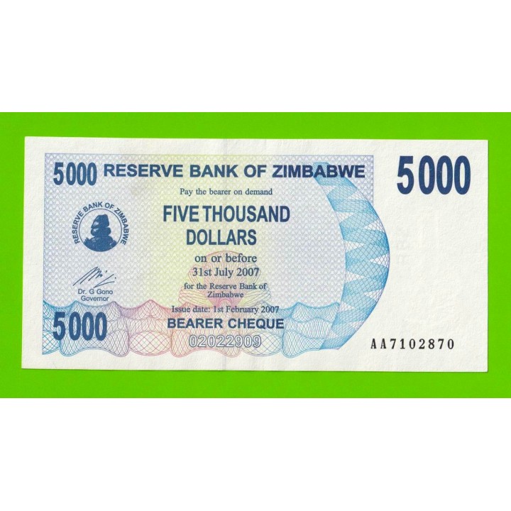 Зимбабве - 5000 долларов - 2007 (AA)