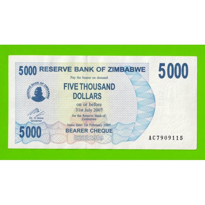 Зимбабве - 5000 долларов - 2007 (AC)
