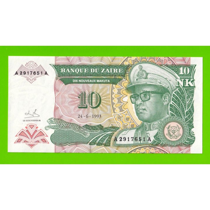 Заир - 10 новых макута - 1993 - UNC!!!