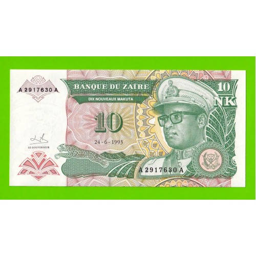 Заир - 10 новых макута - 1993 - UNC!!!