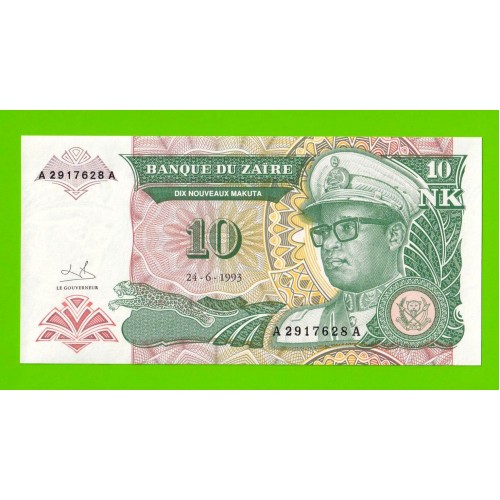 Заир - 10 новых макута - 1993 - UNC!!!