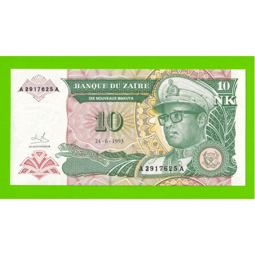 Заир - 10 новых макута - 1993 - UNC!!!