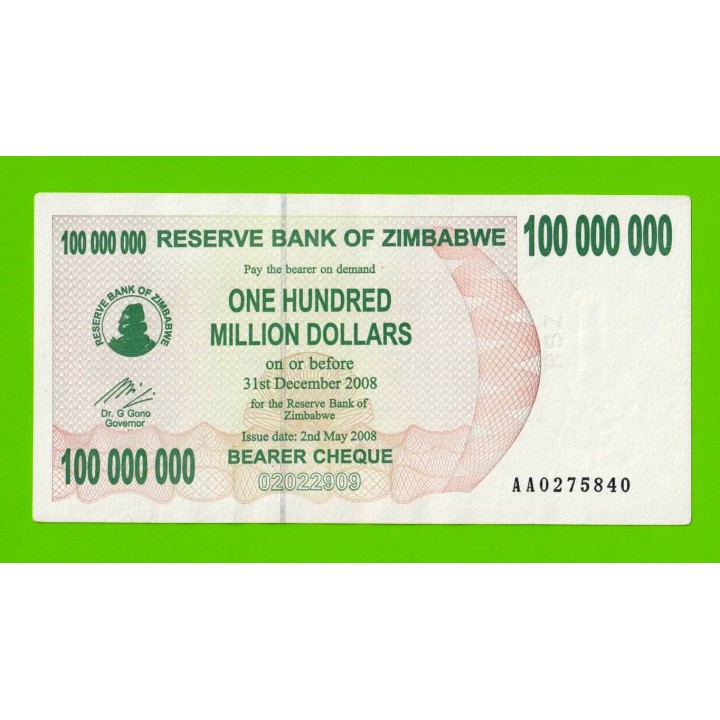Зимбабве - 100000000 / 100 миллионов долларов - 2008 (AA)