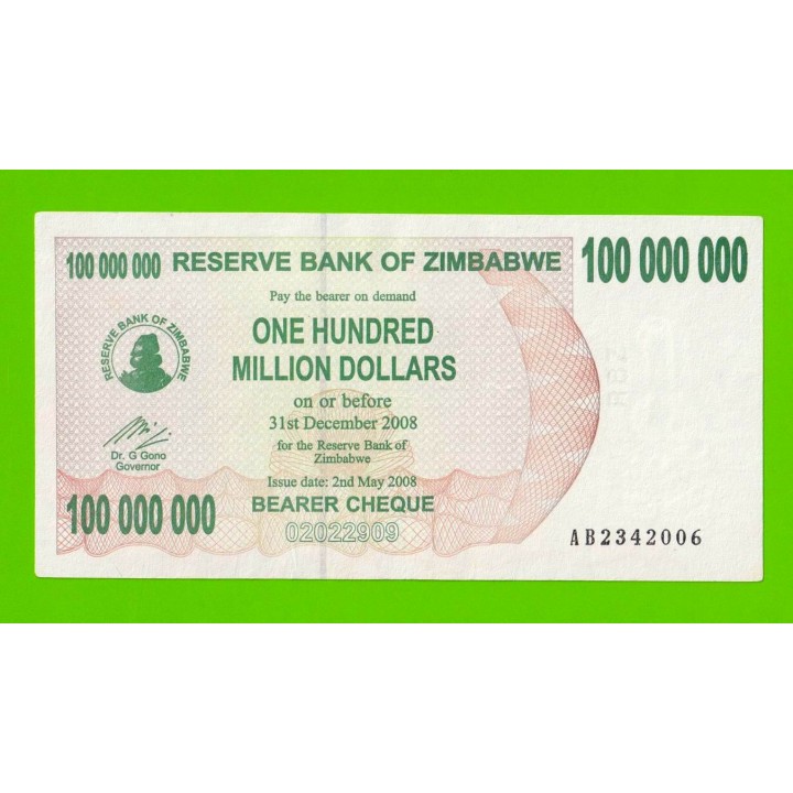 Зимбабве - 100000000 / 100 миллионов долларов - 2008 (AB)