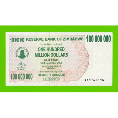 Зимбабве - 100000000 / 100 миллионов долларов - 2008 (AA)