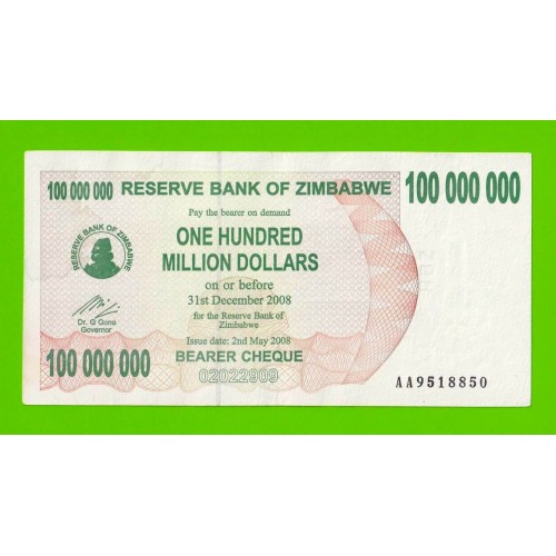 Зимбабве - 100000000 / 100 миллионов долларов - 2008 (AA)