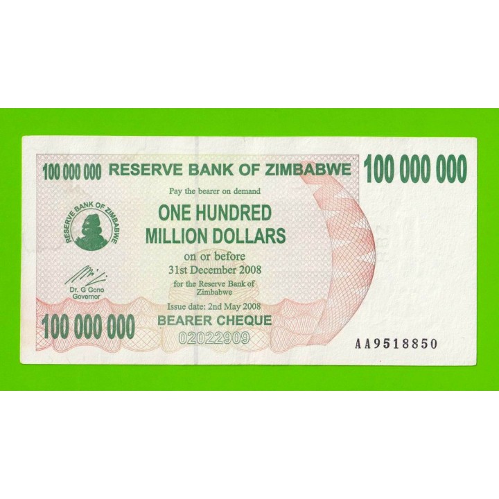 Зимбабве - 100000000 / 100 миллионов долларов - 2008 (AA)