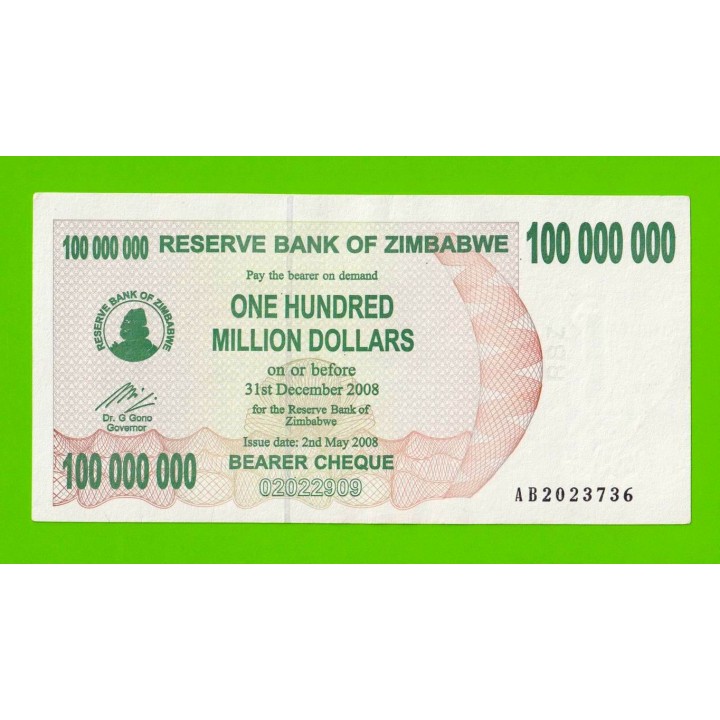 Зимбабве - 100000000 / 100 миллионов долларов - 2008 (AB)