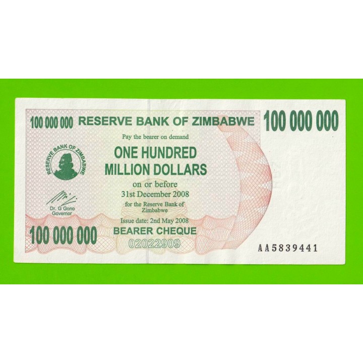 Зимбабве - 100000000 / 100 миллионов долларов - 2008 (AA)