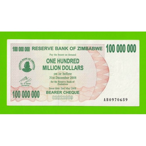 Зимбабве - 100000000 / 100 миллионов долларов - 2008 (AB)