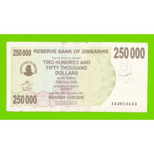 Зимбабве - 250000 долларов - 2007 (AA)