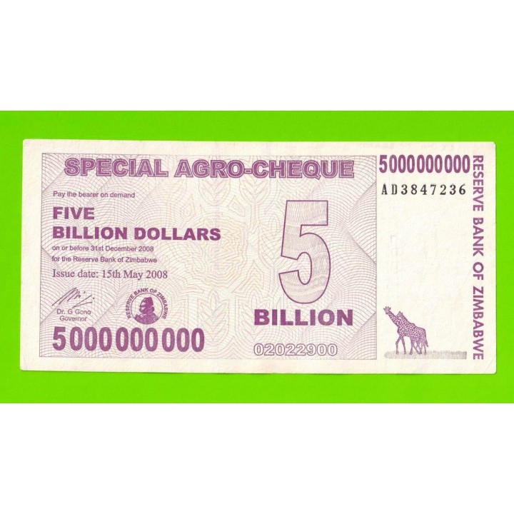Зимбабве - 5000000000 / 5 миллиардов долларов - 2008 (AD)
