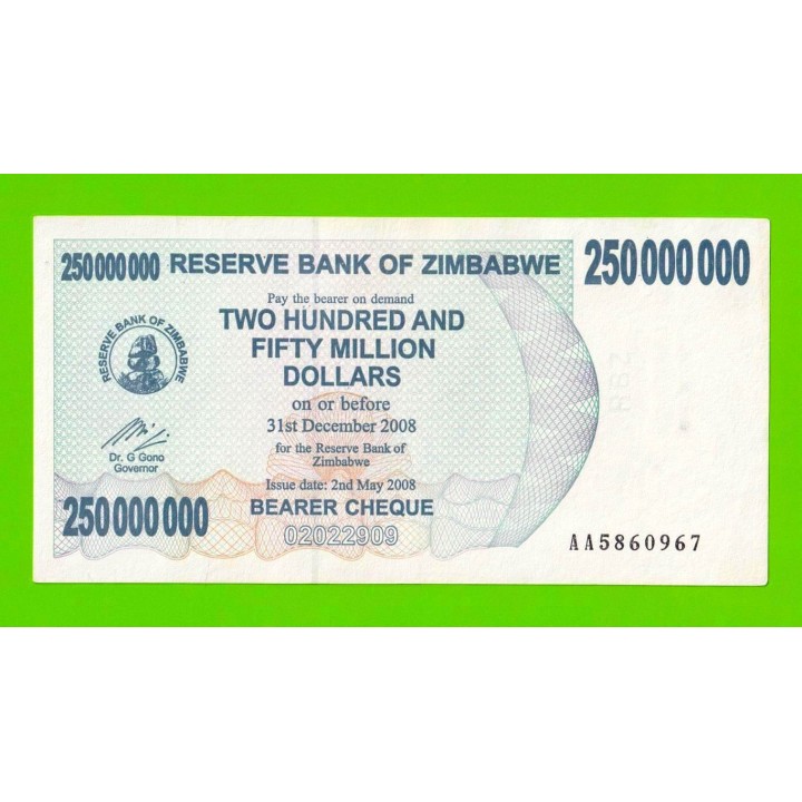 Зимбабве - 250000000 / 250 миллионов долларов - 2008 (AA)