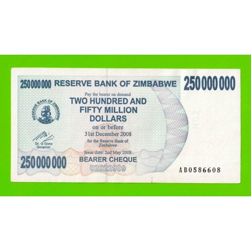 Зимбабве - 250000000 / 250 миллионов долларов - 2008 (AB)