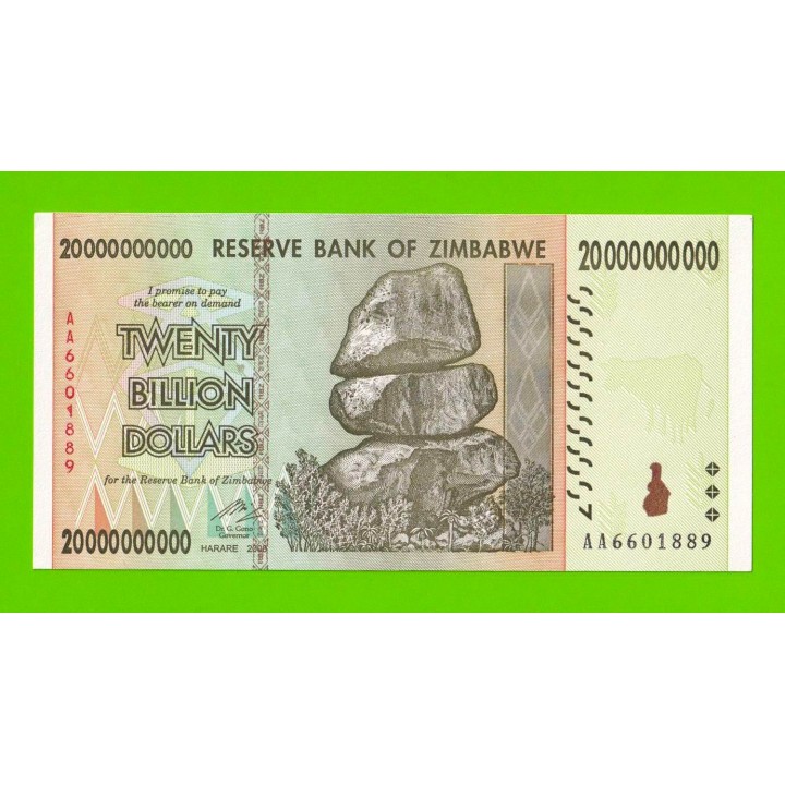Зимбабве - 20000000000 / 20 миллиардов долларов - 2008 (AA) - aUNC+!!!